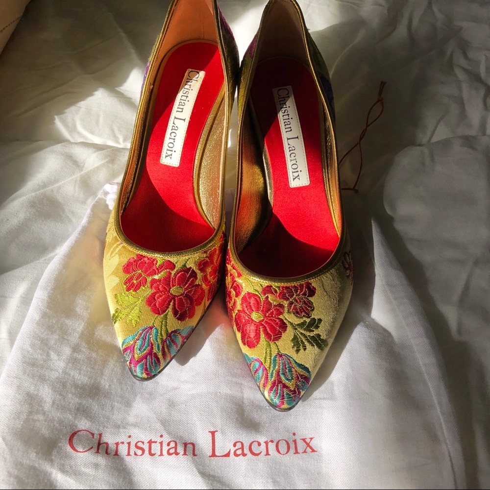 Christian Lacroix Silk Embroidered Pumps